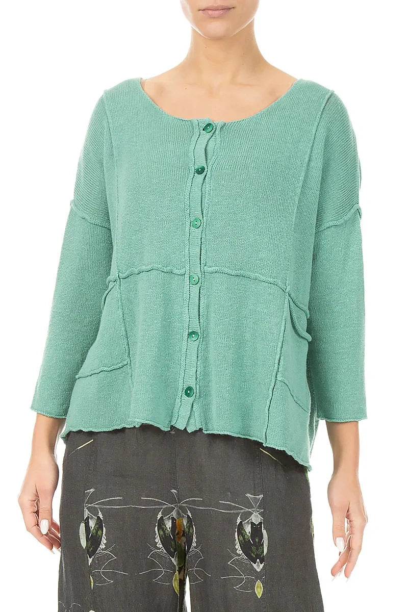 Seam Detail Mint Linen Cardigan