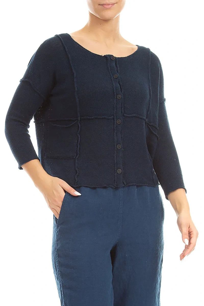Seam Detail Navy Linen Cardigan 3