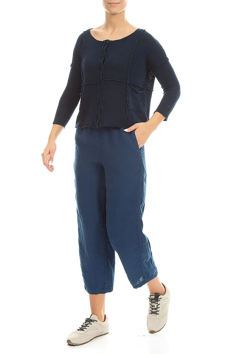 Seam Detail Navy Linen Cardigan 4