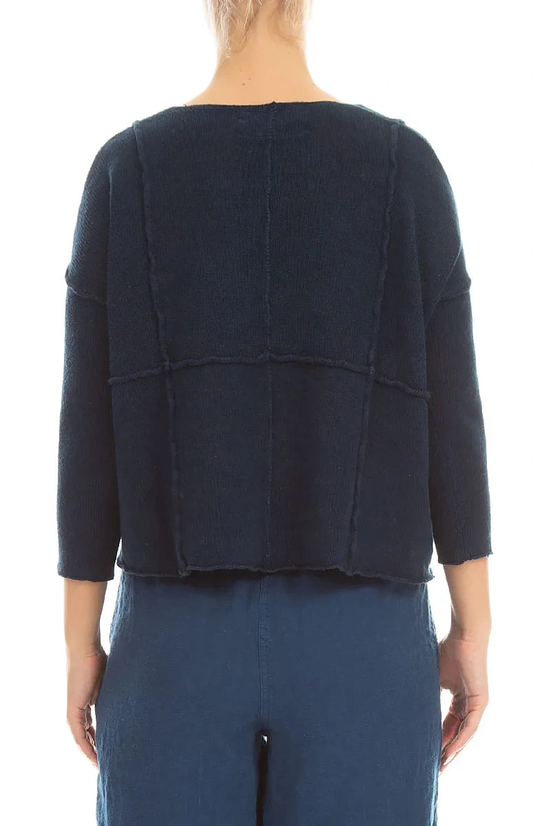 Seam Detail Navy Linen Cardigan 2