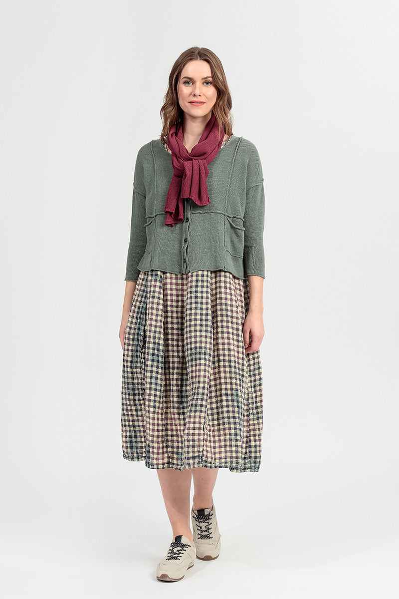 Cardigan en lin sauge avec détails de coutures