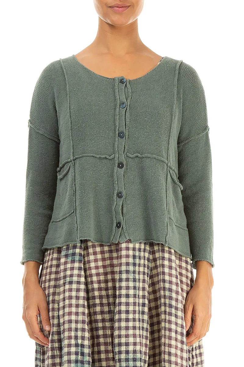 Cardigan en lin sauge avec détails de coutures