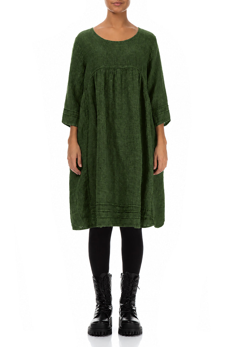 Shamrock Green Mélange Linen Smock Dress 1