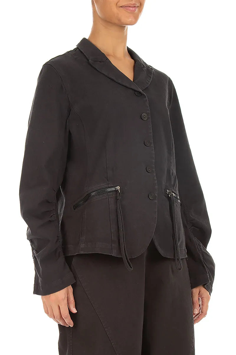 Taillierte schwarze Denimjacke aus Baumwolle