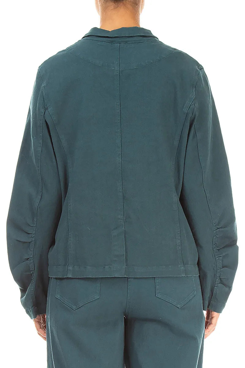 Veste ajustée en coton denim turquoise profond