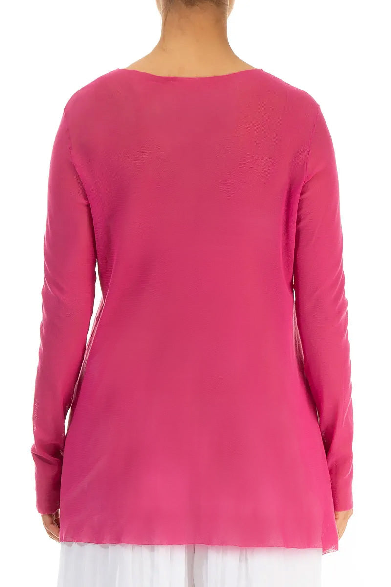 Sheer Fuchsia Mesh Soft Cotton Blouse