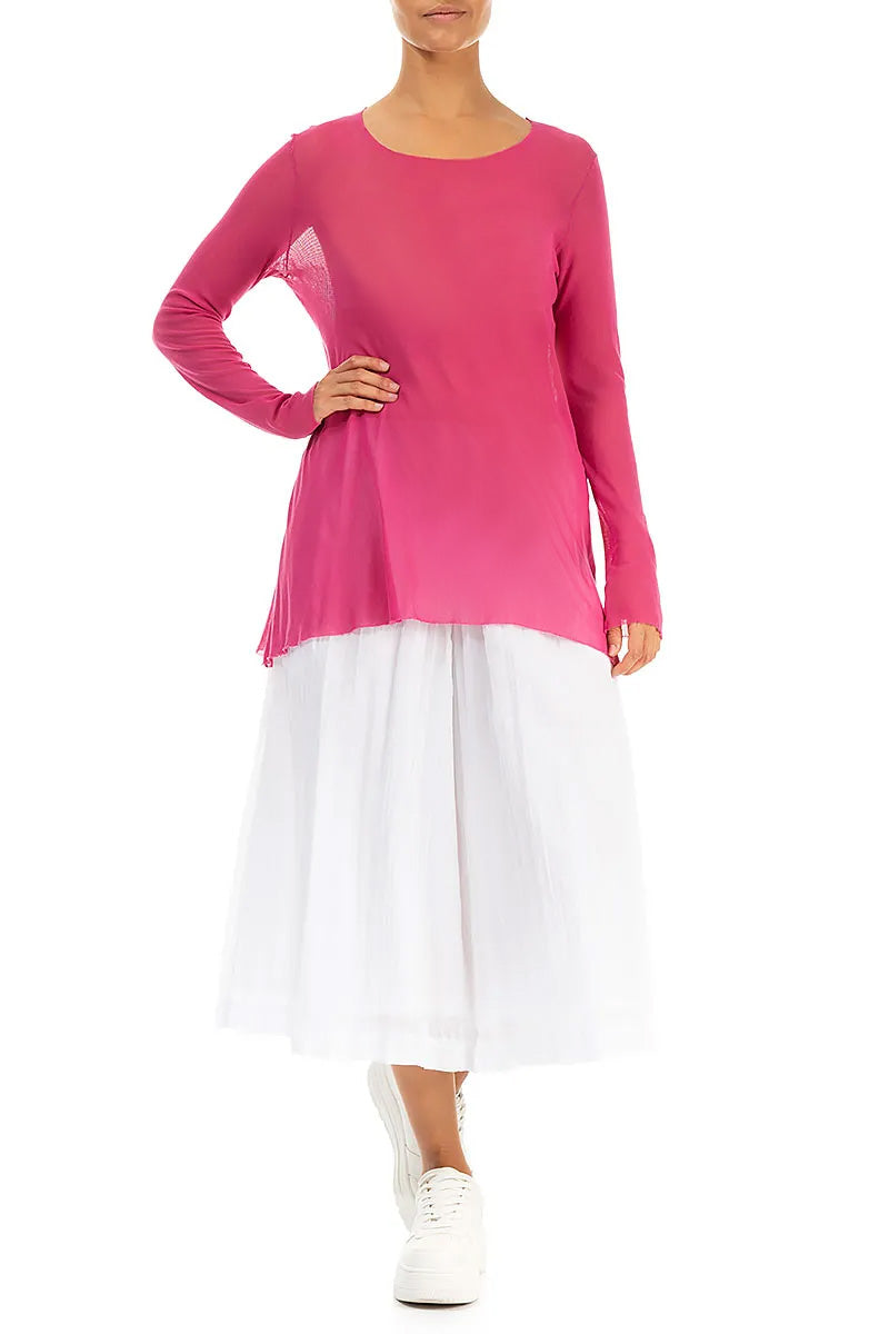 Sheer Fuchsia Mesh Soft Cotton Blouse