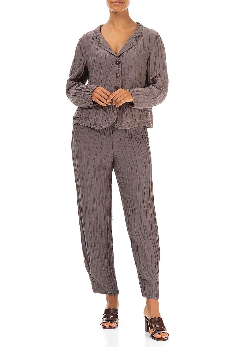 Tapered Barrel Truffle Crinkled Silk Trousers 5