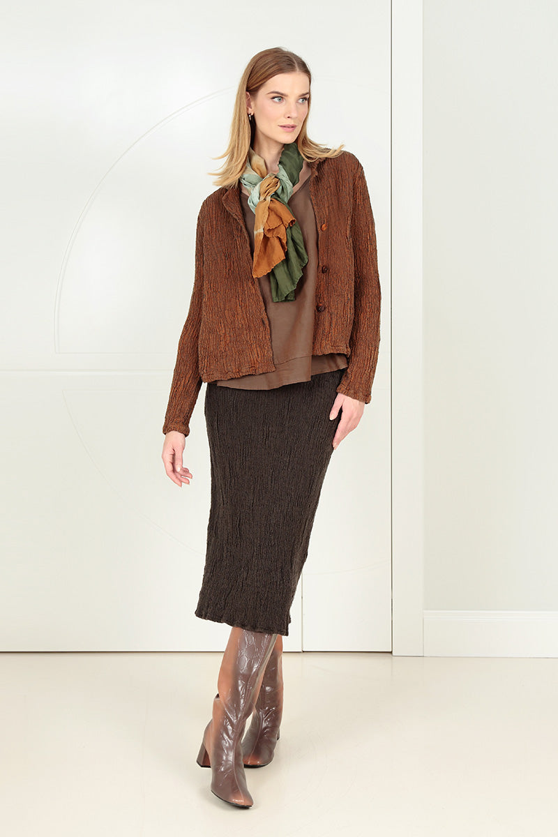 Short Aged Copper Textured Silk Linen Jacket 6