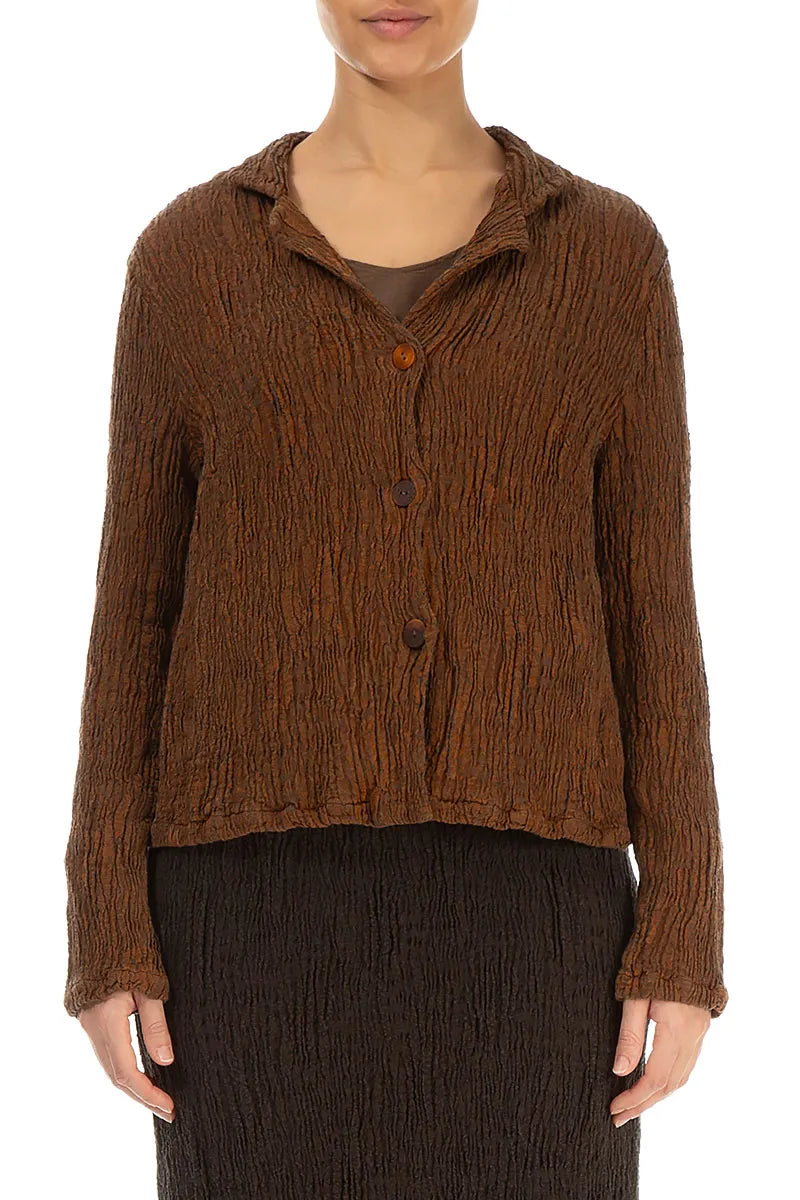 Short Aged Copper Textured Silk Linen Jacket 1