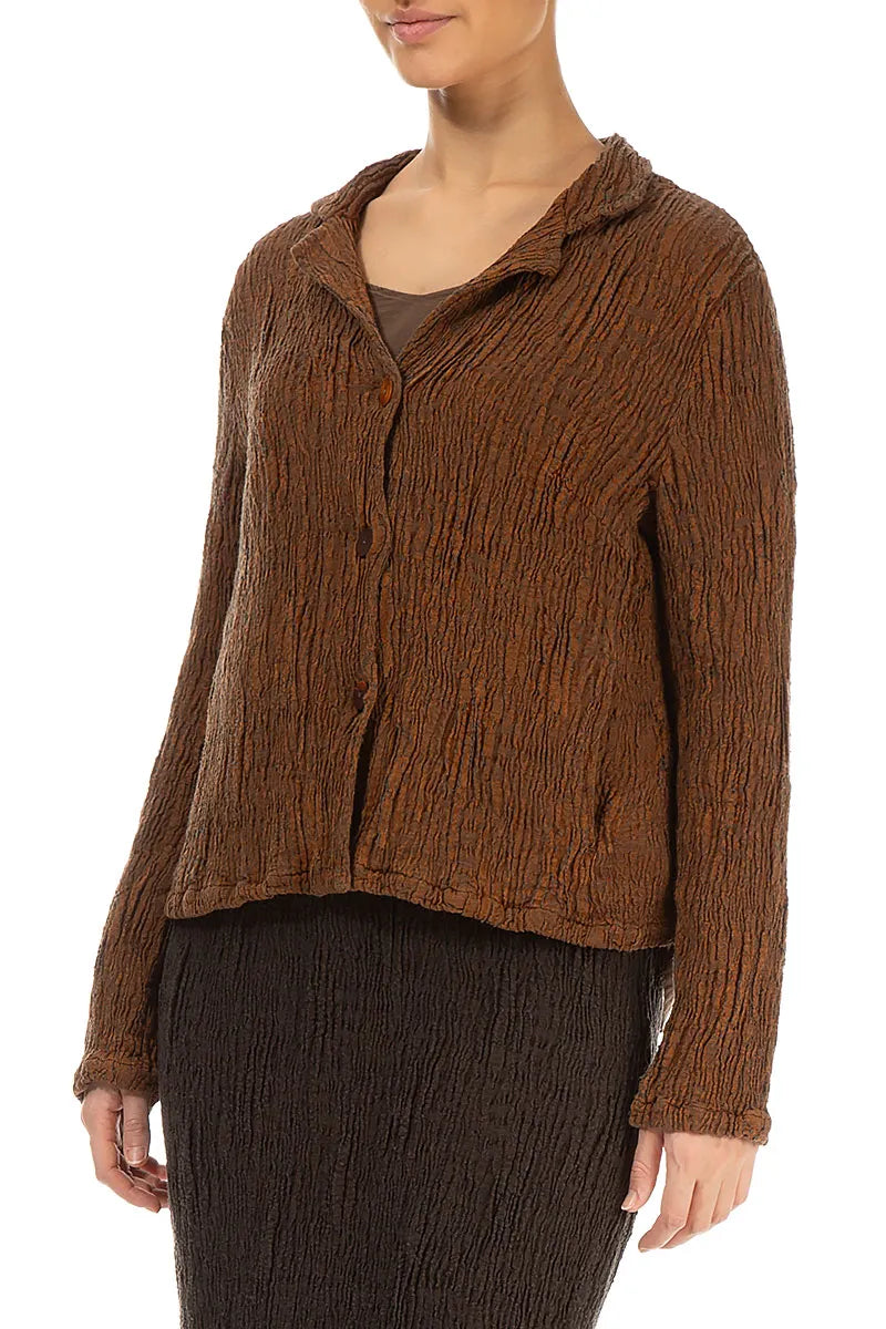 Short Aged Copper Textured Silk Linen Jacket 3