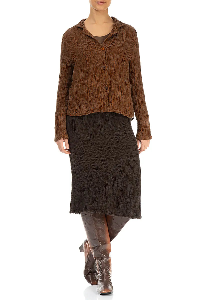 Short Aged Copper Textured Silk Linen Jacket 4