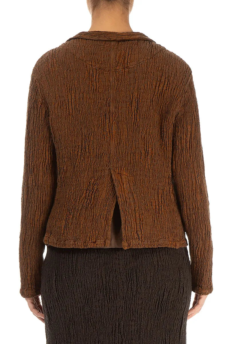 Short Aged Copper Textured Silk Linen Jacket 2