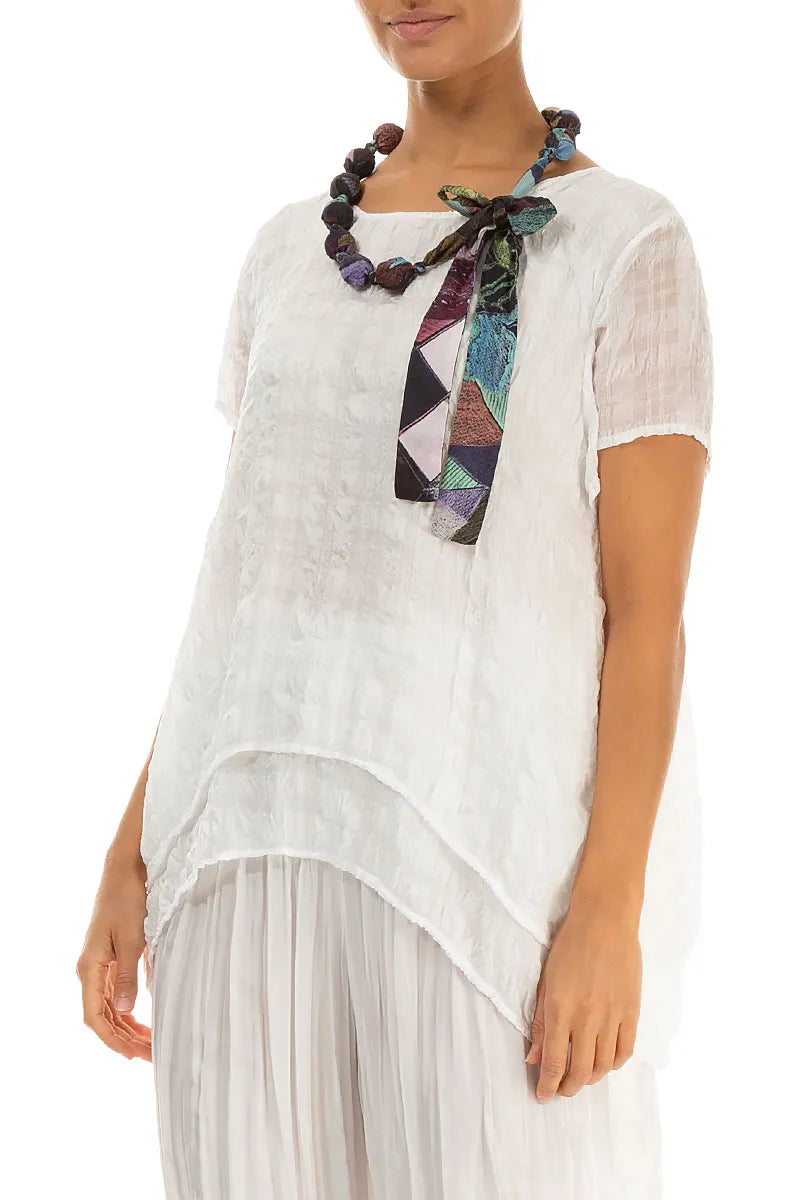 Kurze Halskette aus Seide und Bambusperlen mit Mosaikmuster