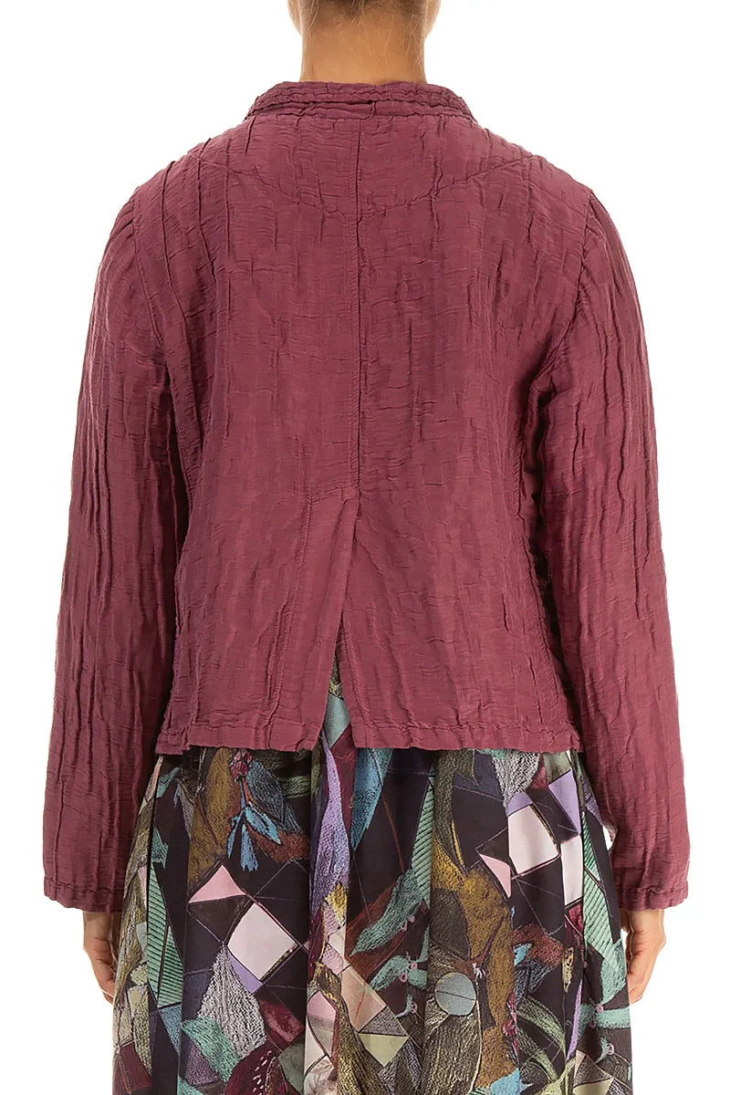 Short Crinkled Antique Ruby Silk Linen Jacket 2
