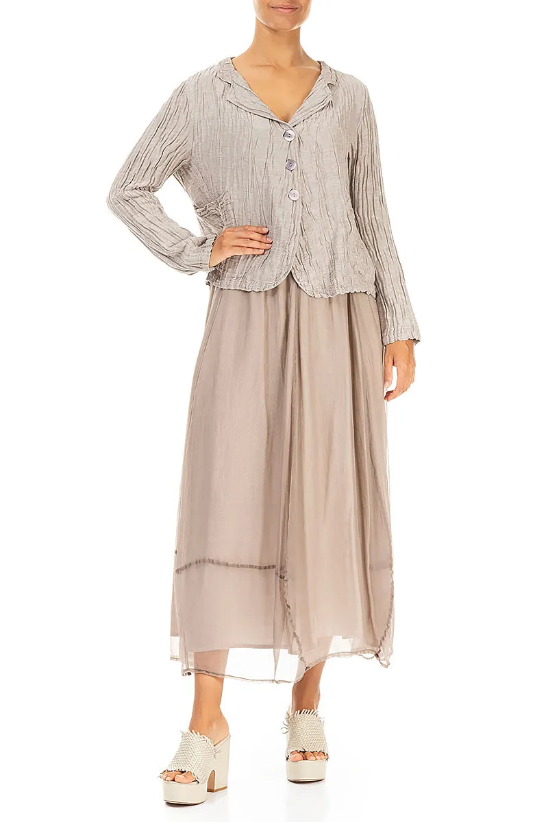 Short Crinkled Beige Silk Linen Jacket 5