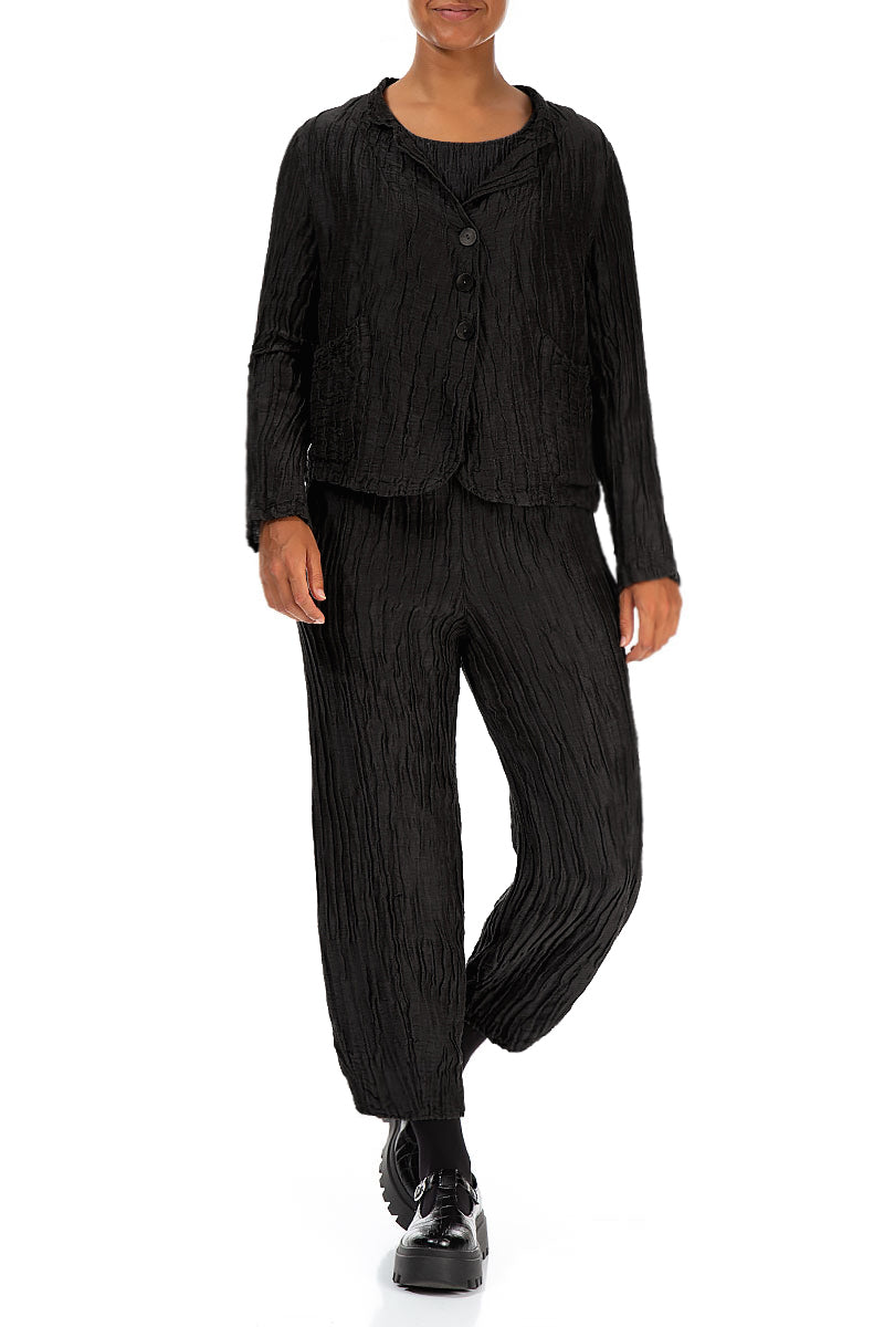 Short Crinkled Black Silk Jacket 4