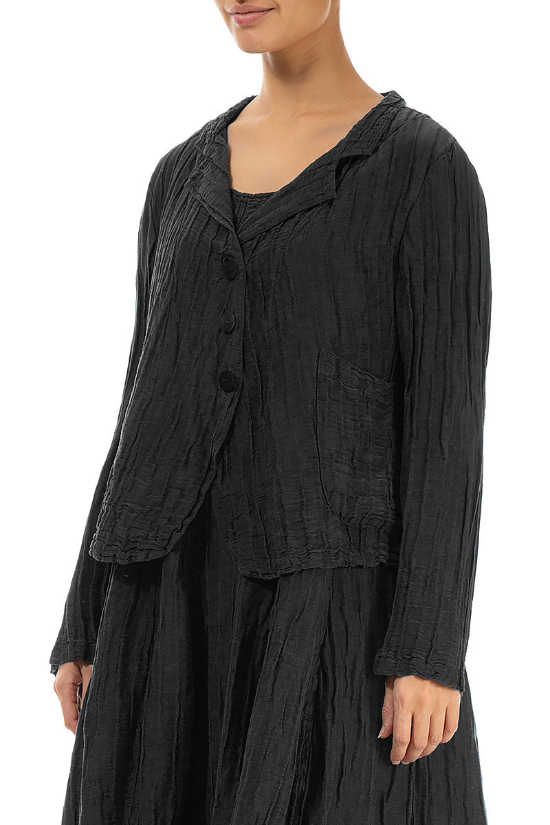 Short Crinkled Black Silk Linen Jacket 3