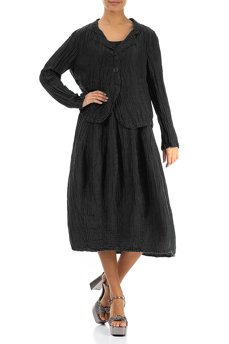 Short Crinkled Black Silk Linen Jacket 4