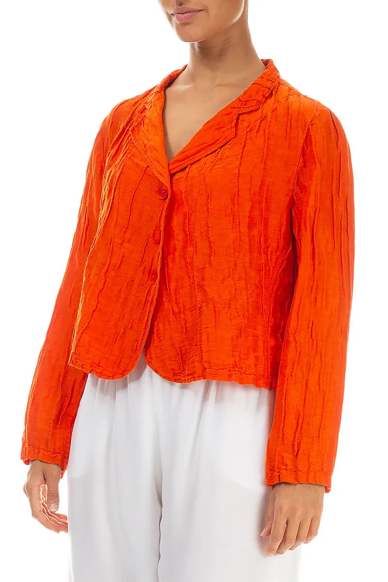 Kurze, geknitterte kobaltblaue Seidenleinenjacke