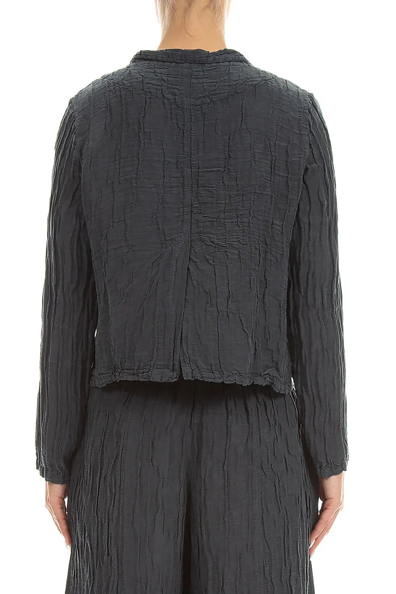 Veste courte en soie froissée graphite