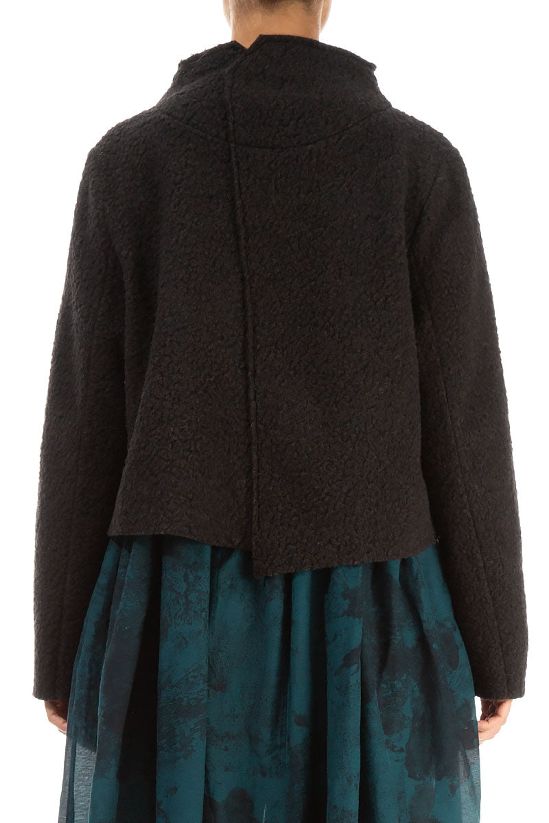 Short Dark Chocolate Plush Wool Cotton Jacket 2