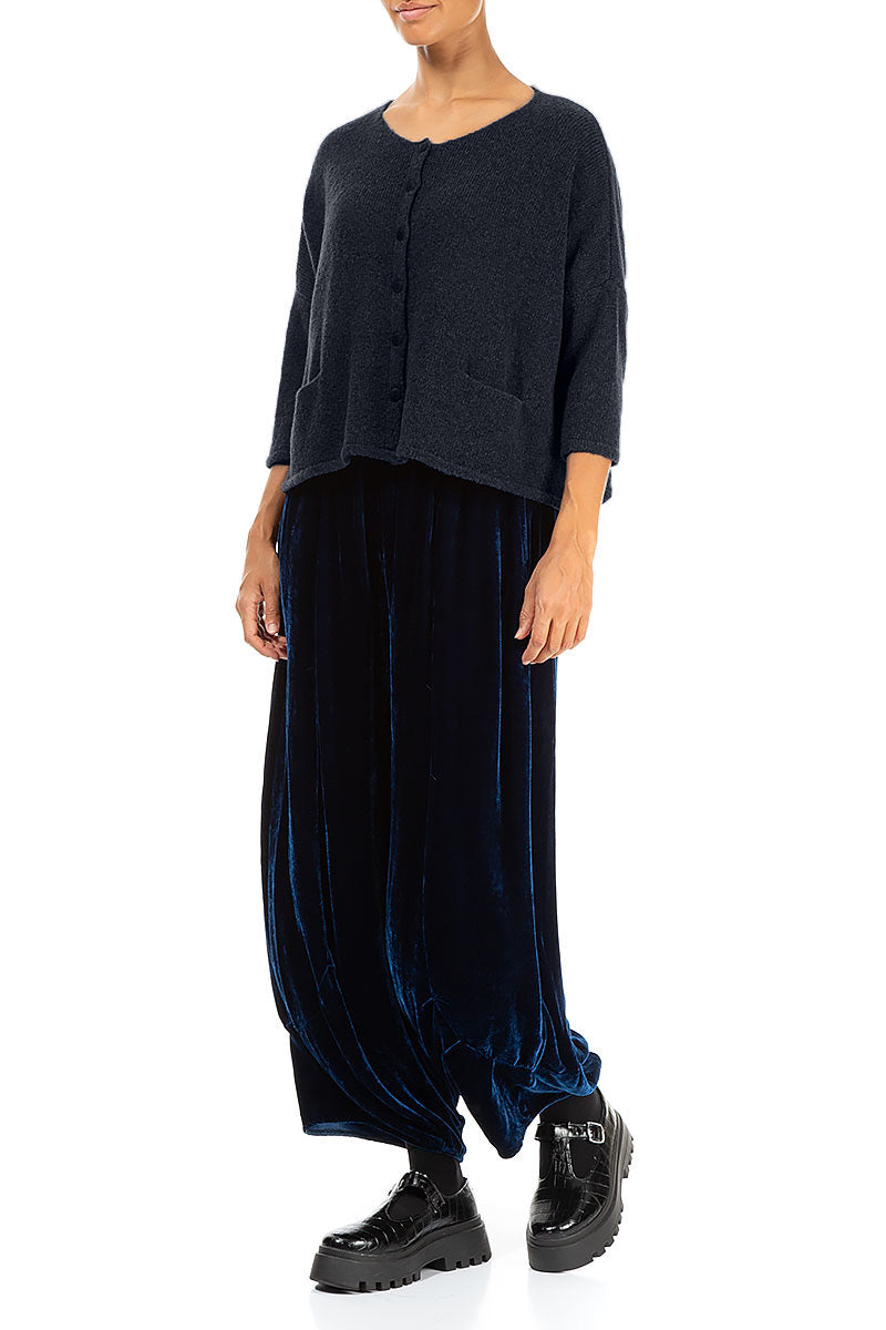 Short Loose Dark Navy Wool Cardigan 4