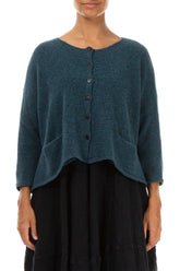 Short Loose Teal Wool Cardigan 1