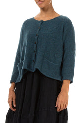 Short Loose Teal Wool Cardigan 3