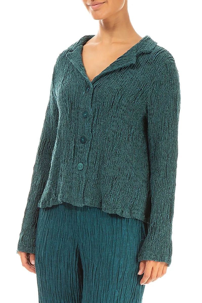 Short Peacock Textured Silk Linen Jacket