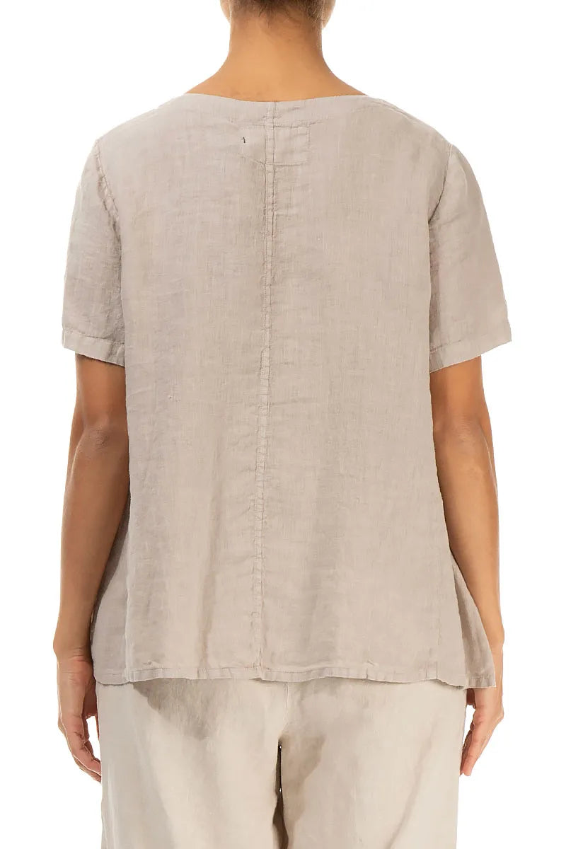 Short Sleeves Flared Beige Linen Top 2