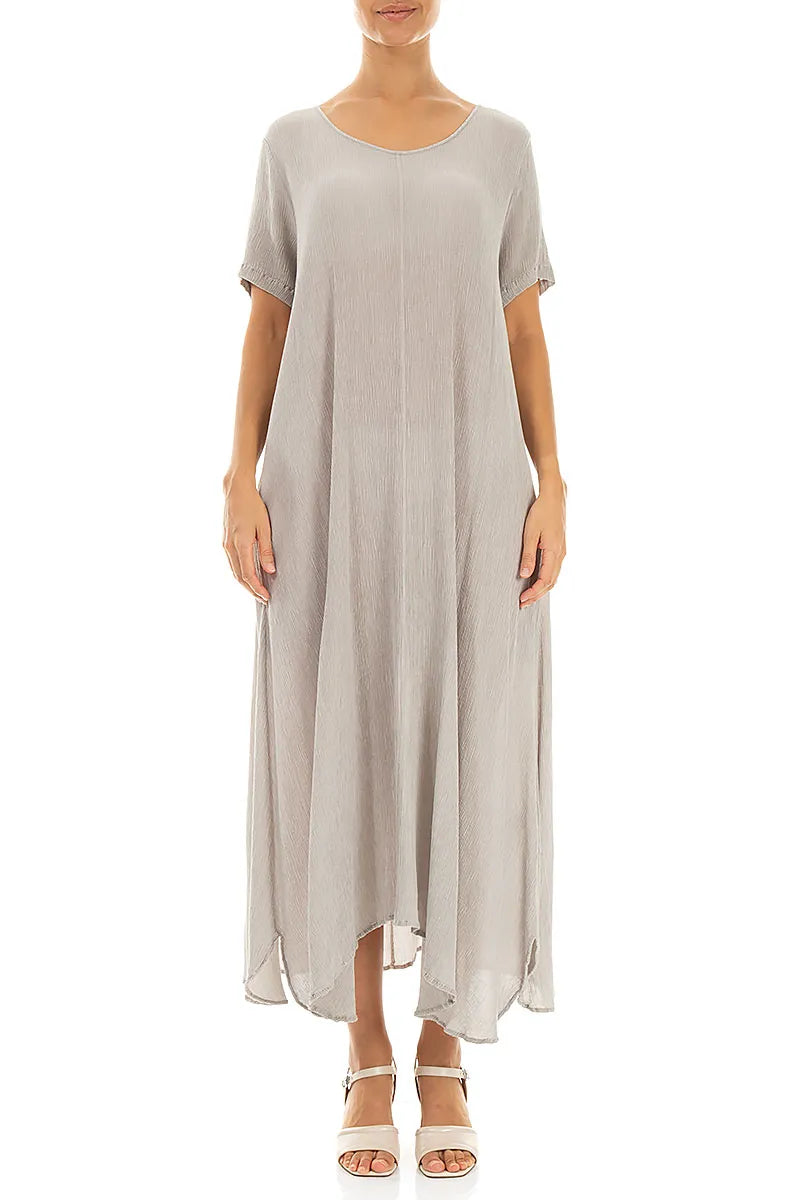 Robe évasée beige en soie et viscose à manches courtes