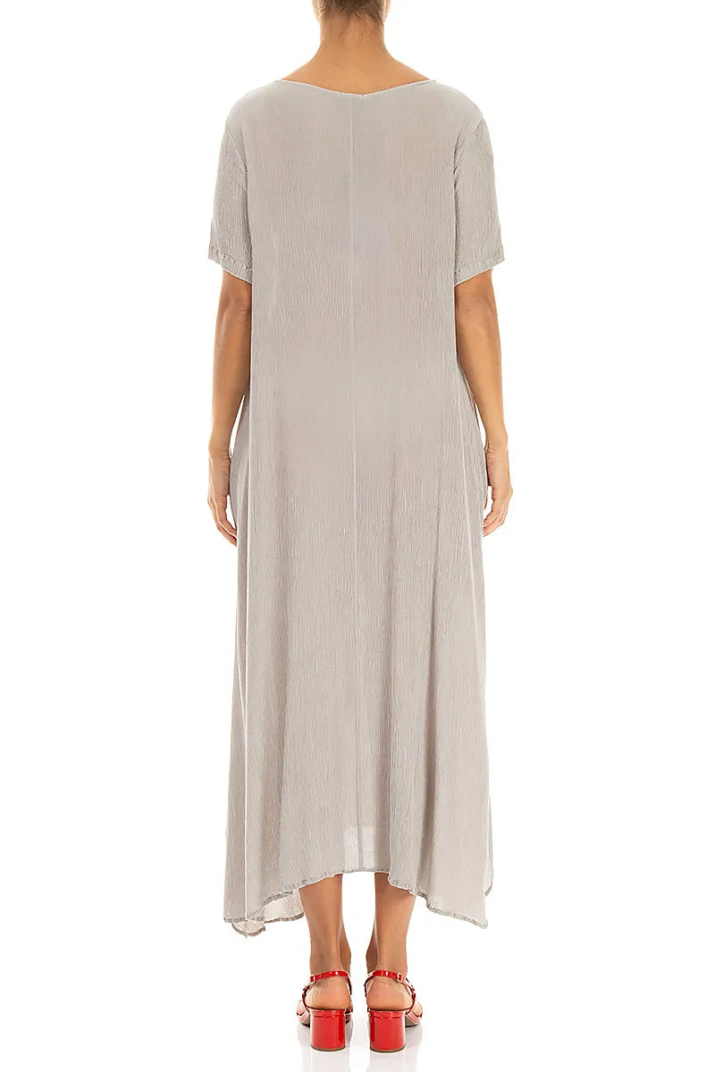 Robe évasée beige en soie et viscose à manches courtes