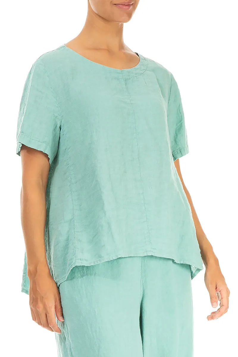 Short Sleeves Flared Mint Linen Top