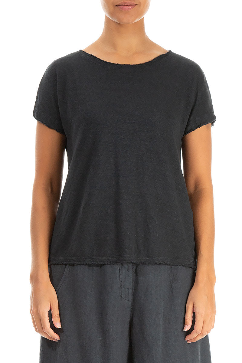 Short Sleeves Graphite Linen Jersey Top 1