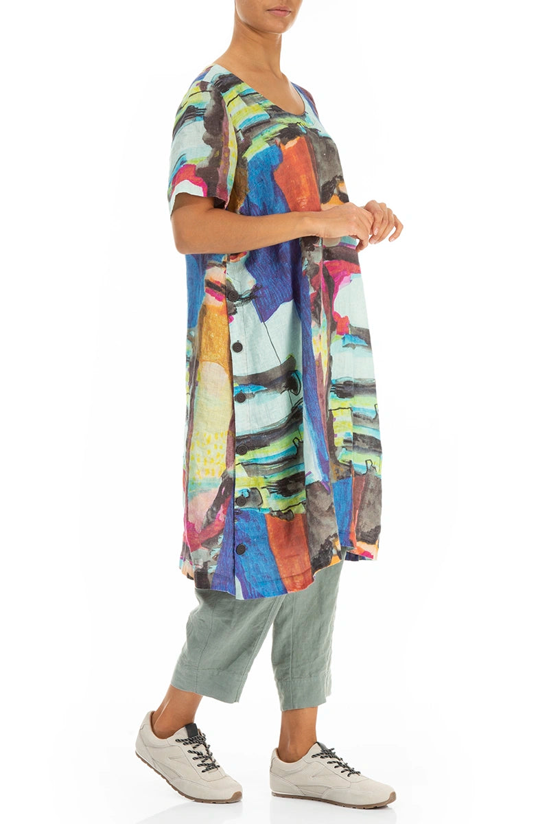 Side Buttons Abstract Linen Tunic 4