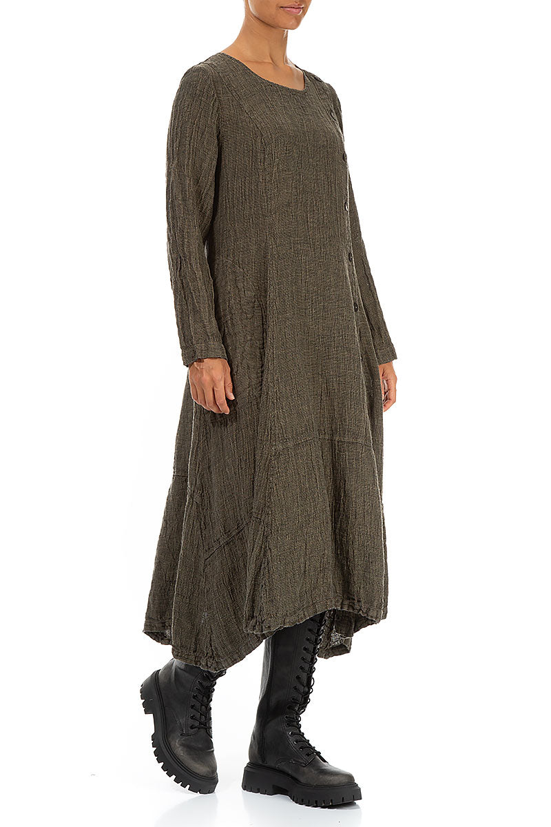 Side Buttons Silver Sage Mélange Linen Dress 3