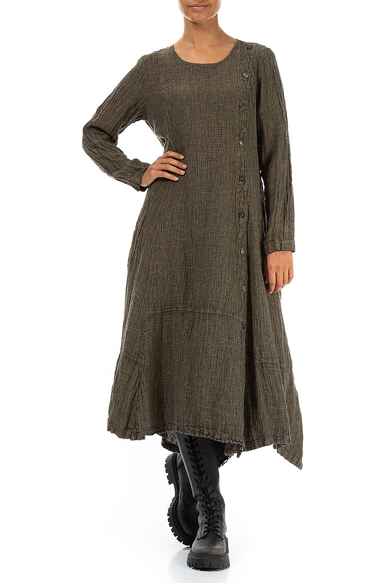 Side Buttons Silver Sage Mélange Linen Dress 4