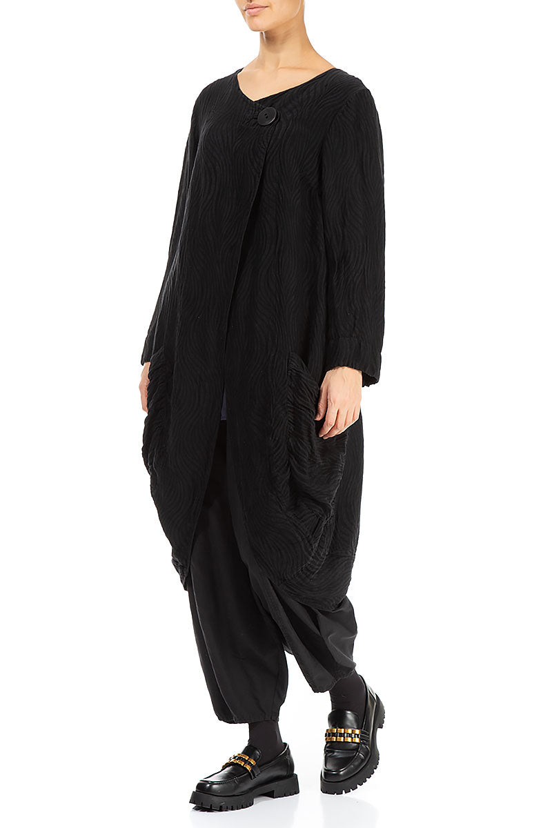 Side Closure Waves Black Silk Jacket 3