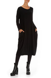 Side Drop Black Cotton Dress 3