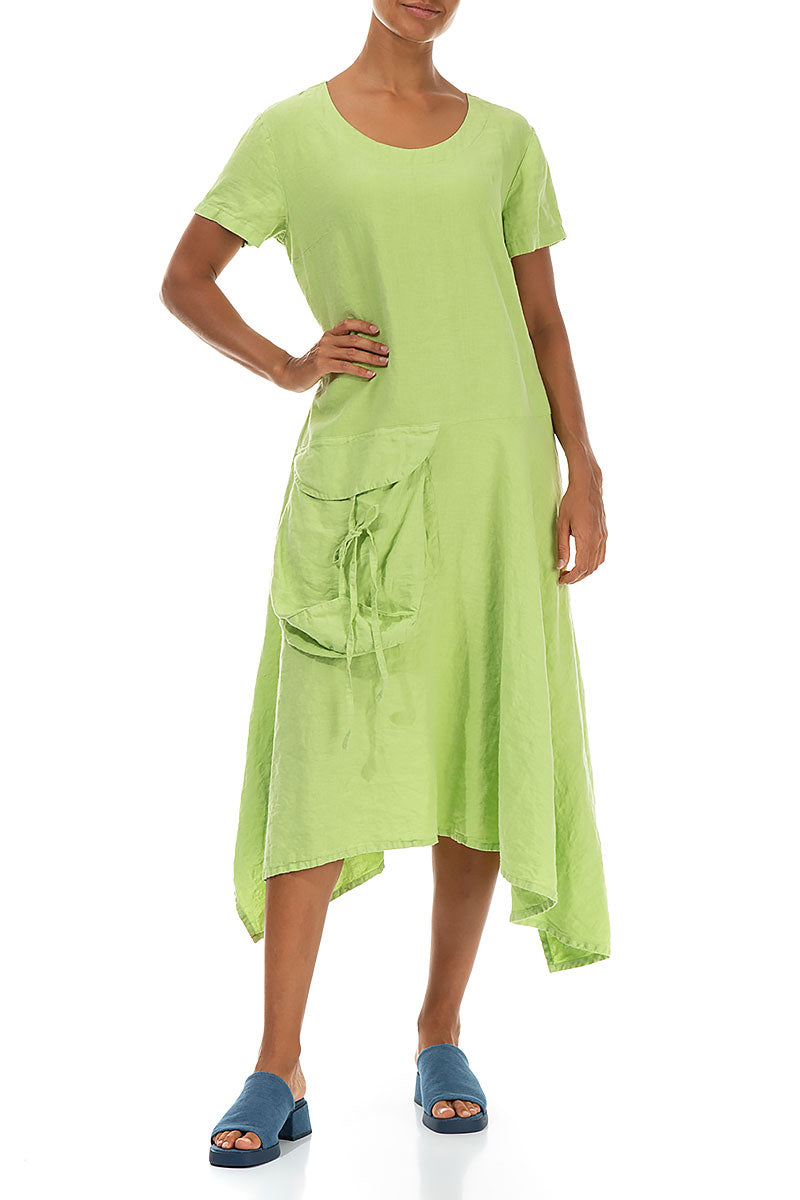 Side Pocket A-Line Lime Linen Dress 4