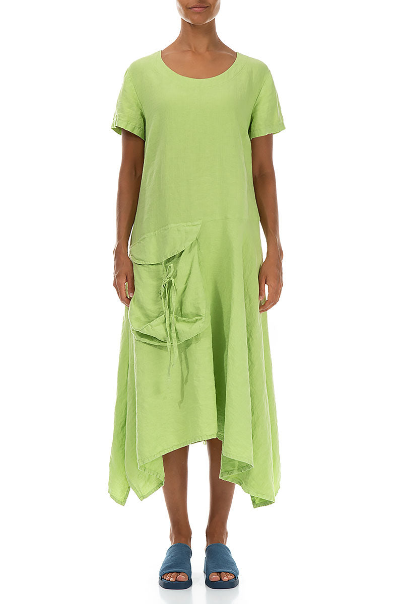 Side Pocket A-Line Lime Linen Dress 1