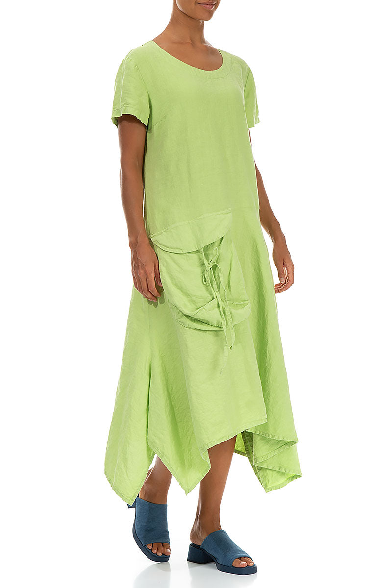 Side Pocket A-Line Lime Linen Dress 4