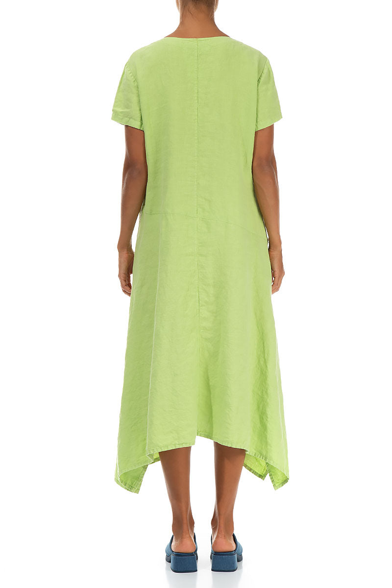 Side Pocket A-Line Lime Linen Dress 2