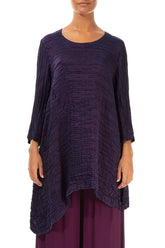 Side Pocket Asymmetric Crinkled Royal Purple Silk Tunic 1