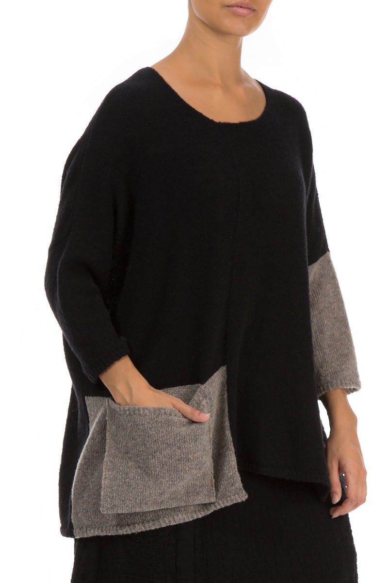 Side Pocket Black & Light Brown Sweater 4