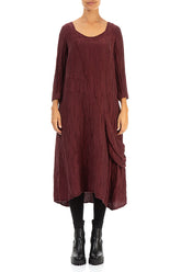 Side Pocket Crinkled Burgundy Silk Linen Dress 1