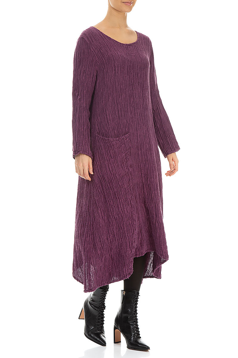 Side Pocket Crinkled Dark Magenta Silk Dress 3