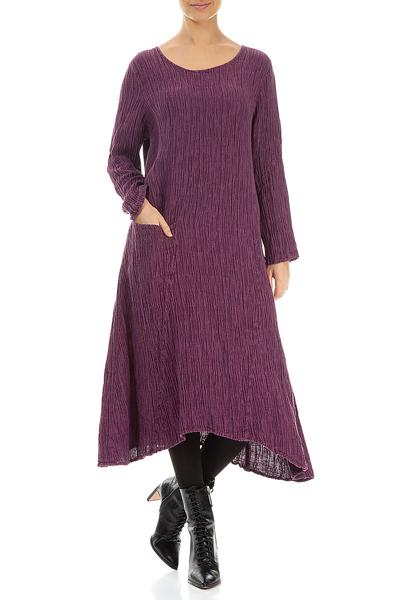 Side Pocket Crinkled Dark Magenta Silk Dress 5