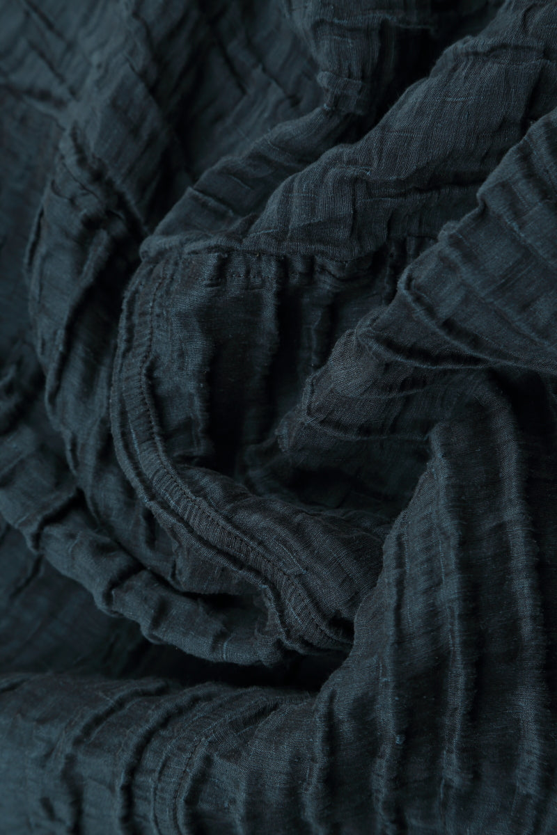Side Pocket Crinkled Midnight Blue Silk Linen Dress